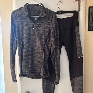 PrAna reflective gear jogger set with long sleeve grey athletic shirt and pants